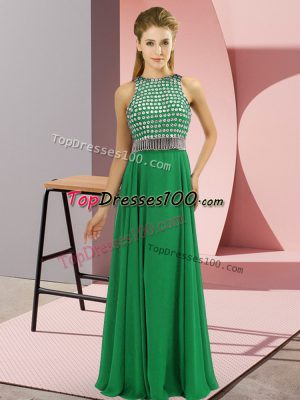 Green Mermaid Scoop Sleeveless Chiffon Floor Length Side Zipper Beading Dress for Prom