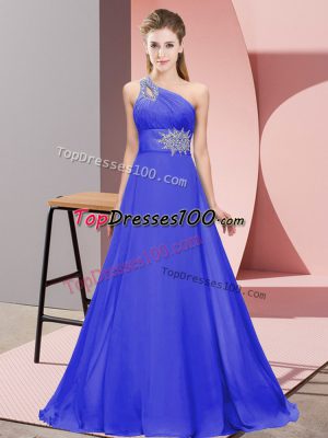 Chiffon One Shoulder Sleeveless Lace Up Beading and Ruching Prom Evening Gown in Purple