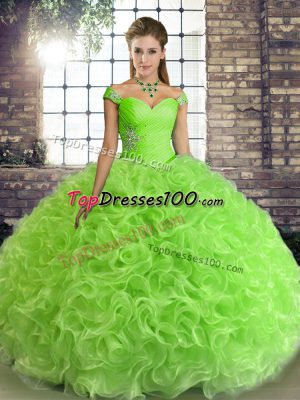 Decent Fabric With Rolling Flowers Off The Shoulder Sleeveless Lace Up Beading Sweet 16 Quinceanera Dress in