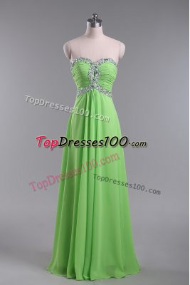Low Price Sleeveless Floor Length Beading and Ruching Zipper Prom Evening Gown with