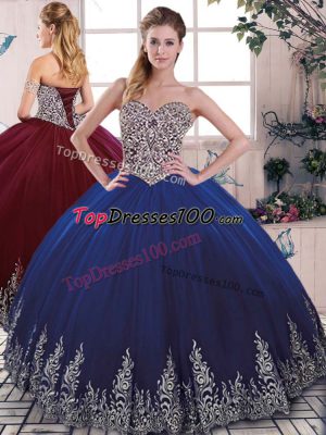 Royal Blue Sleeveless Tulle Lace Up Sweet 16 Dresses for Sweet 16 and Quinceanera