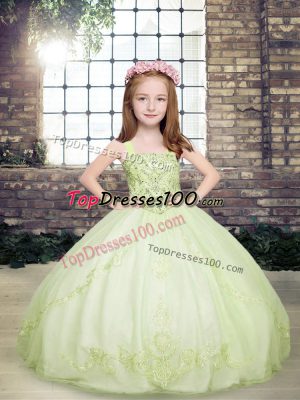 Yellow Green Pageant Dress Party and Military Ball and Wedding Party with Beading Straps Sleeveless Lace Up
