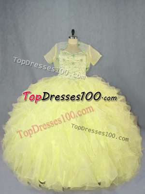 Fine Floor Length Yellow Sweet 16 Dresses Organza Sleeveless Beading and Ruffles