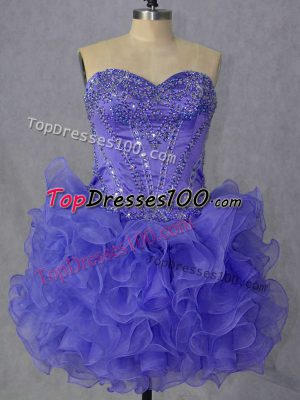 Shining Lavender Sleeveless Mini Length Beading and Ruffles Lace Up Homecoming Dress
