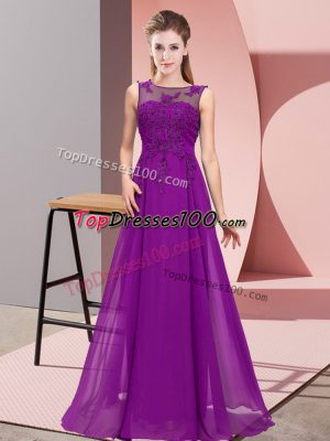 Beading and Appliques Quinceanera Court of Honor Dress Purple Zipper Sleeveless Floor Length