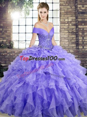 Vintage Ball Gowns Sleeveless Lavender 15th Birthday Dress Brush Train Lace Up