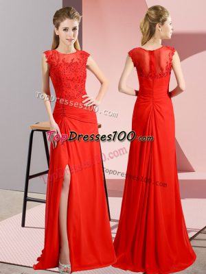 Discount Sleeveless Chiffon Floor Length Zipper Dress for Prom in Red with Beading
