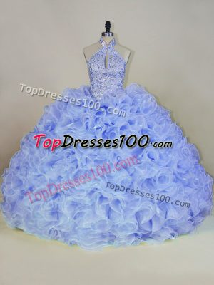 Beautiful Sleeveless Brush Train Lace Up Beading Quince Ball Gowns