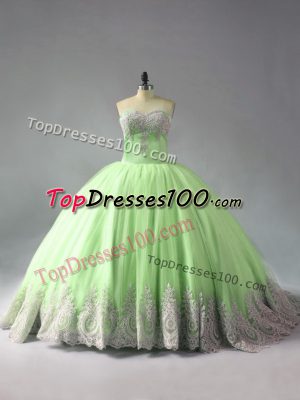 Ball Gowns Sleeveless Yellow Green Quince Ball Gowns Court Train Lace Up
