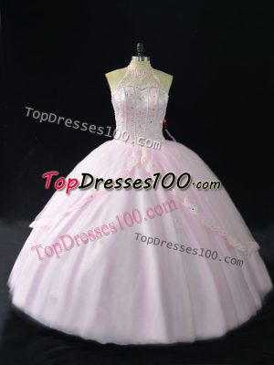 Designer Sleeveless Beading and Appliques Sweet 16 Quinceanera Dress with Pink