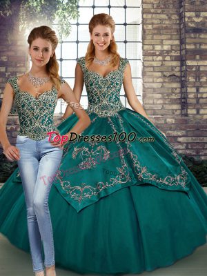 Hot Selling Tulle Sleeveless Floor Length Sweet 16 Dress and Beading and Embroidery
