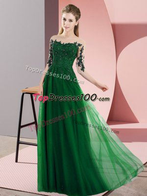 Half Sleeves Floor Length Beading and Lace Lace Up Quinceanera Court Dresses with Dark Green