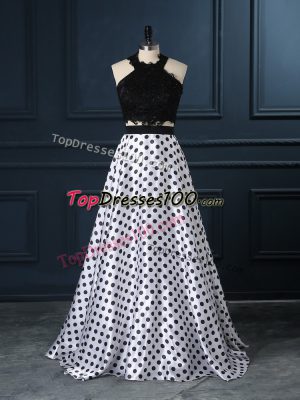Fine White And Black Scoop Zipper Lace Formal Dresses Sleeveless
