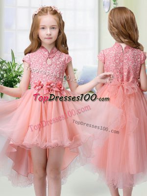 Sexy High Low A-line Cap Sleeves Peach Toddler Flower Girl Dress Zipper