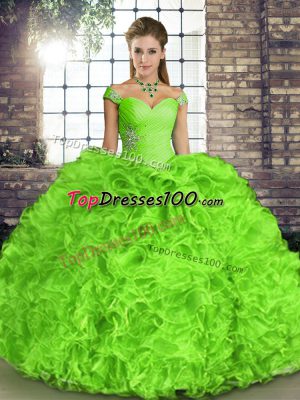 Off The Shoulder Neckline Beading and Ruffles Quince Ball Gowns Sleeveless Lace Up