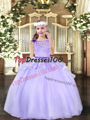 Lavender Mermaid Scoop Sleeveless Organza Floor Length Zipper Beading Pageant Dress Wholesale