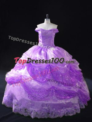 Clearance Lavender Sleeveless Organza Lace Up Ball Gown Prom Dress for Sweet 16 and Quinceanera