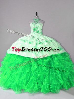 High Quality Sleeveless Embroidery and Ruffles Lace Up 15 Quinceanera Dress with Court Train