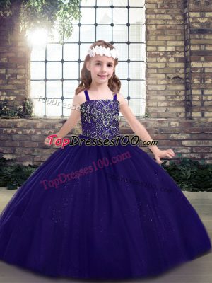 Hot Selling Straps Sleeveless Tulle Kids Formal Wear Beading Lace Up