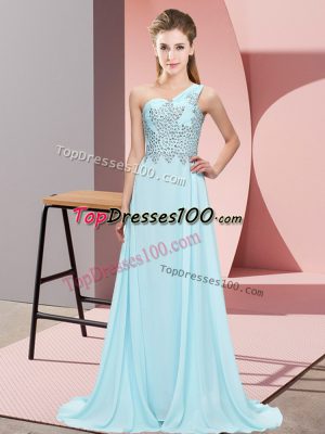 Cheap Light Blue Sleeveless Chiffon Side Zipper Dress for Prom for Prom and Party