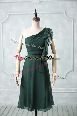 Ruching Prom Dresses Peacock Green Zipper Sleeveless Knee Length