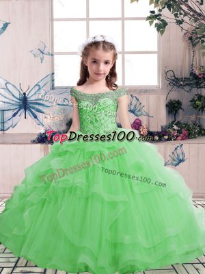 High Class Tulle Scoop Sleeveless Lace Up Beading Little Girls Pageant Dress in