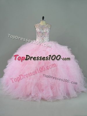 Charming Baby Pink Sleeveless Beading and Ruffles Floor Length Quinceanera Dresses