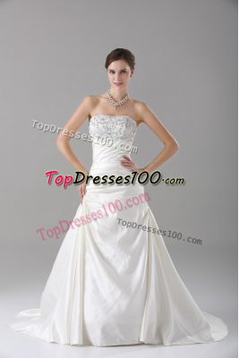 White A-line Beading Wedding Dresses Lace Up Satin Sleeveless