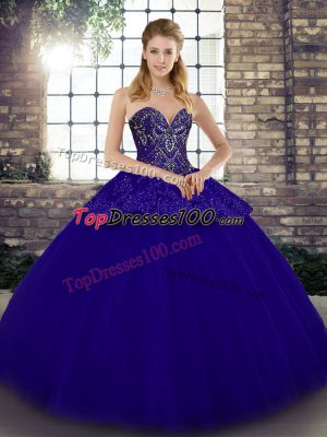 Custom Made Blue Ball Gowns Beading and Appliques Sweet 16 Quinceanera Dress Lace Up Tulle Sleeveless Floor Length