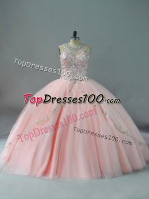 Ball Gowns Sleeveless Peach Quinceanera Dress Lace Up