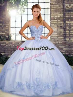 Luxurious Floor Length Lace Up 15 Quinceanera Dress Lavender for Military Ball and Sweet 16 and Quinceanera with Beading and Embroidery