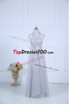 Grey Zipper Quinceanera Court Dresses Ruching Sleeveless Floor Length
