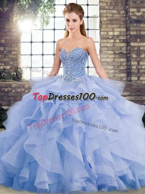 Deluxe Lavender Quinceanera Dresses Sweetheart Sleeveless Brush Train Lace Up