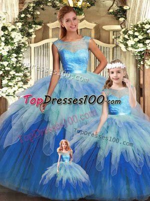 Multi-color Sweet 16 Quinceanera Dress Sweet 16 and Quinceanera with Beading and Ruffles Scoop Sleeveless Backless