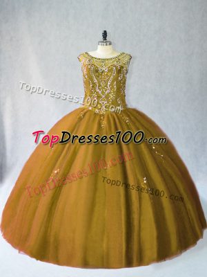 Brown Sleeveless Tulle Lace Up Sweet 16 Quinceanera Dress for Sweet 16 and Quinceanera