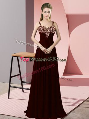 Fashionable Sleeveless Zipper Floor Length Beading Prom Party Dress
