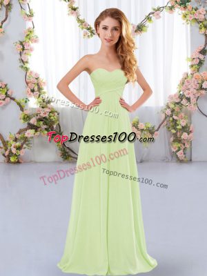 Free and Easy Yellow Green Dama Dress for Quinceanera Wedding Party with Ruching Sweetheart Sleeveless Lace Up