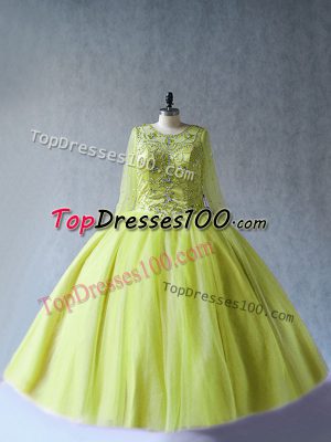Exceptional Yellow Green Long Sleeves Beading Floor Length Vestidos de Quinceanera