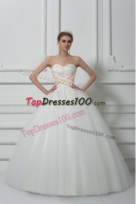 White Sleeveless Tulle Lace Up Wedding Gowns for Wedding Party
