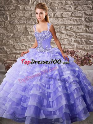 Graceful Sleeveless Court Train Beading and Ruffled Layers Lace Up Vestidos de Quinceanera