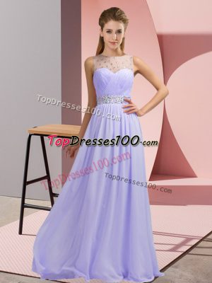 Fabulous Lavender Backless Dress for Prom Beading Sleeveless Floor Length