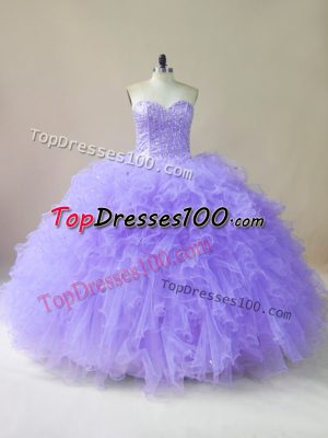 Traditional Lavender Sweetheart Lace Up Beading and Ruffles 15 Quinceanera Dress Sleeveless