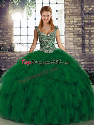 Simple Green Sleeveless Organza Lace Up Ball Gown Prom Dress for Military Ball and Sweet 16 and Quinceanera
