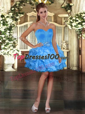 Blue Organza Lace Up Sweetheart Sleeveless Mini Length Pageant Dress for Girls Ruffles