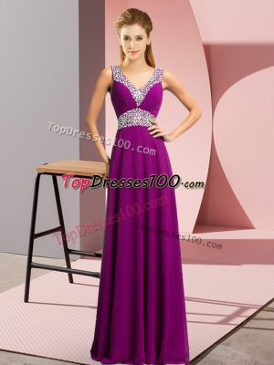 Purple Sleeveless Chiffon Lace Up Evening Wear for Prom and Party