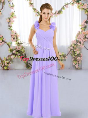 Lavender Straps Lace Up Hand Made Flower Bridesmaids Dress Sleeveless
