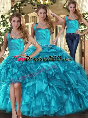 Pretty Organza Sleeveless Floor Length Quinceanera Dresses and Ruffles and Pick Ups