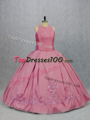 Custom Fit Floor Length Zipper Quince Ball Gowns Pink for Sweet 16 and Quinceanera with Embroidery