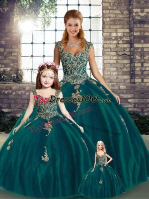 Designer Floor Length Ball Gowns Sleeveless Peacock Green Ball Gown Prom Dress Lace Up