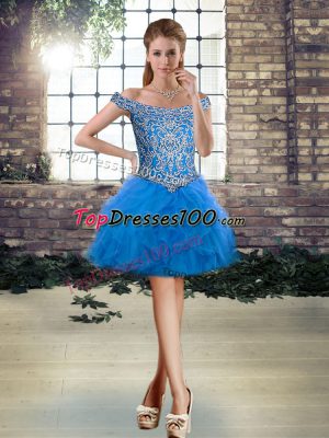 Custom Fit Blue Sleeveless Tulle Lace Up Pageant Dress for Girls for Prom and Party